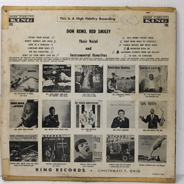 Reno And Smiley - Country Songs (Their Vocal And Instrumental Favorites) (VG) (Vinyl LP)