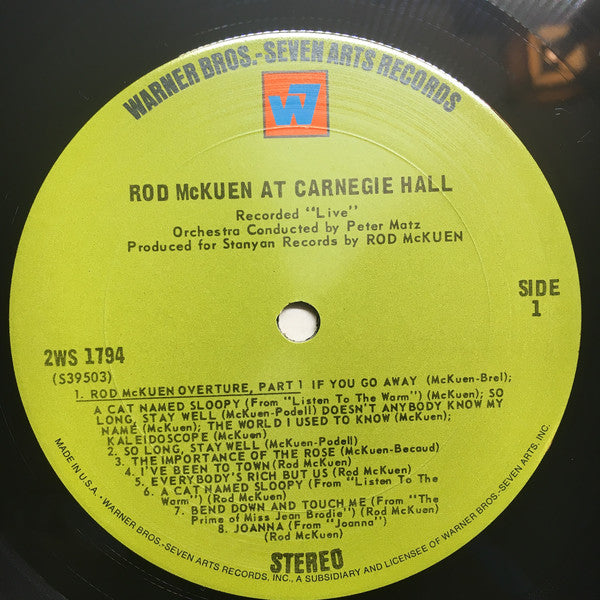 McKuen, Rod - At Carnegie Hall (VG) (Vinyl LP)