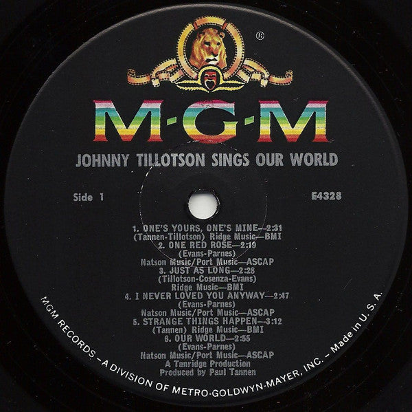 Tillotson, Johnny - Johnny Tillotson Sings Our World (VG) (Vinyl LP)