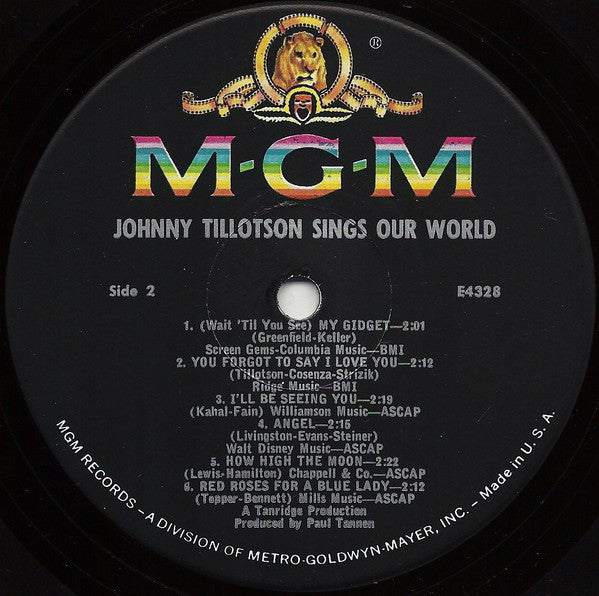 Tillotson, Johnny - Johnny Tillotson Sings Our World (VG) (Vinyl LP)