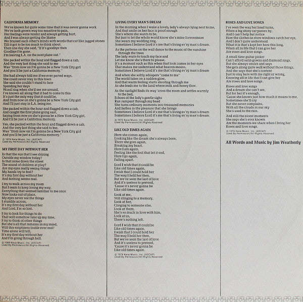 Weatherly, Jim - The Songs Of Jim Weatherly (NM or M-) (Vinyl LP)
