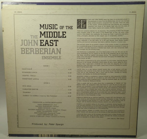 Berberian, John Ensemble - Music Of The Middle East (Vinyl, VG) (Vinyl LP)