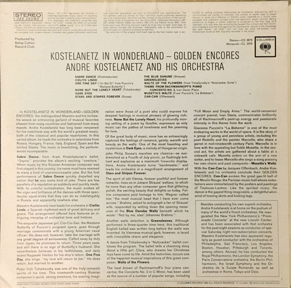 Kostelanetz, Andre And His Orchestra - Kostelanetz In Wonderland - Golden Encores (Vinyl, VG+) (Vinyl LP)
