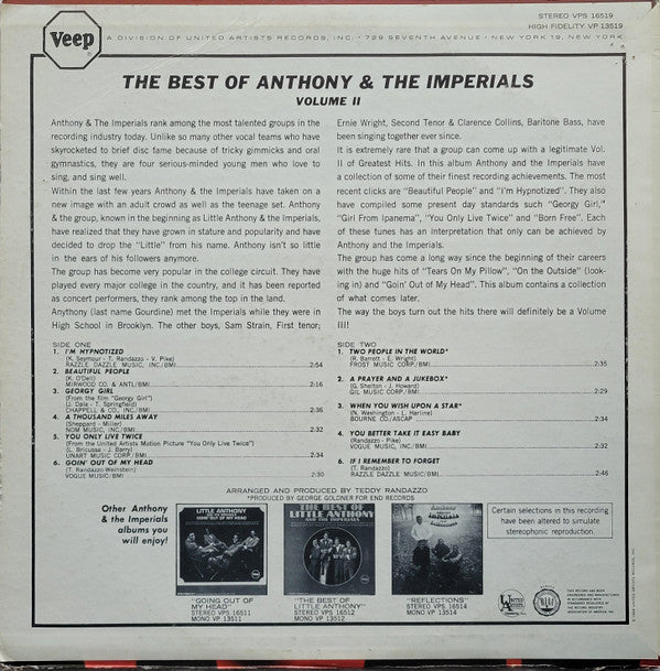 Anthony & The Imperials - The Best Of Volume 2 (VG) (Vinyl LP)