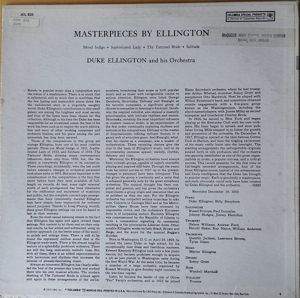Ellington, Duke And His Orchestra - Masterpieces By Ellington (Vinyl, VG+) (Vinyl LP)