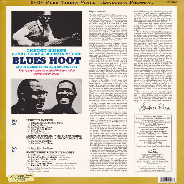 Hopkins, Lightnin' with Brownie McGhee, Sonny Terry - Blues Hoot Live Recording At 'The Ash Grove' (Vinyl, NM or M-) (Vinyl LP)