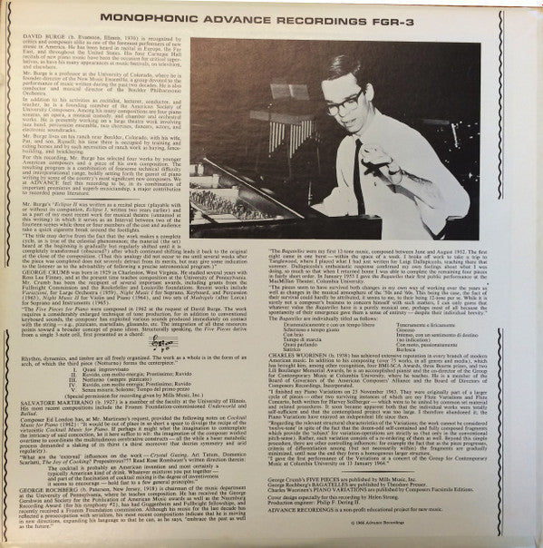 Burge, David - David Burge Plays New Piano Music (VG+) (Vinyl LP)