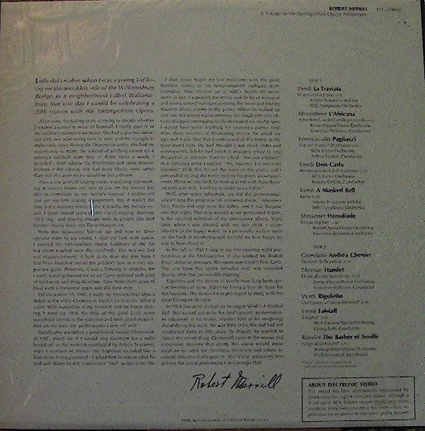 Merrill, Robert - A Tribute To His Metropolitan Opera Anniversary (VG+) (Vinyl LP)