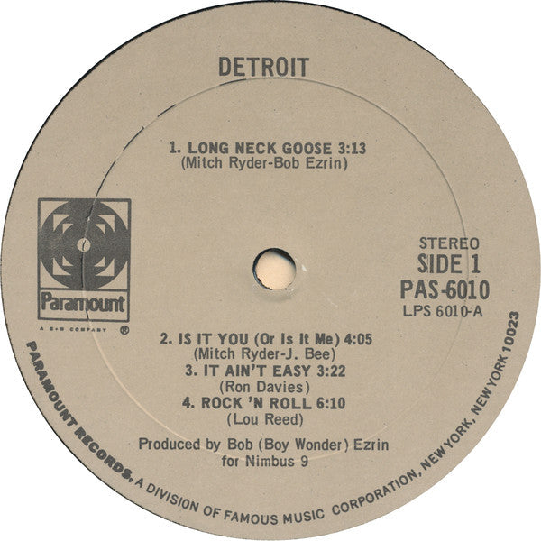 Detroit With Mitch Ryder - Detroit (VG+) (Vinyl LP)