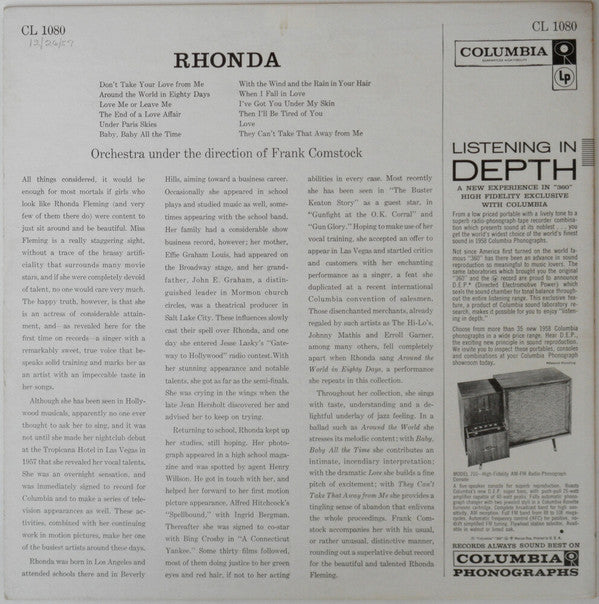 Fleming, Rhonda With Frank Comstock And His Orchestra - Rhonda (VG) (Vinyl LP)