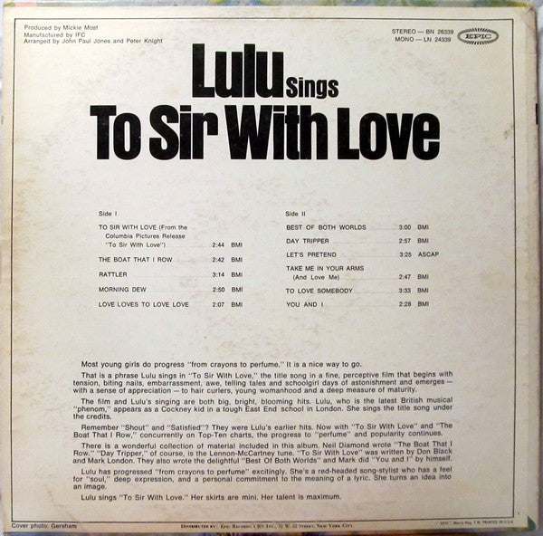 Lulu - Lulu Sings To Sir With Love (VG) (Vinyl LP)