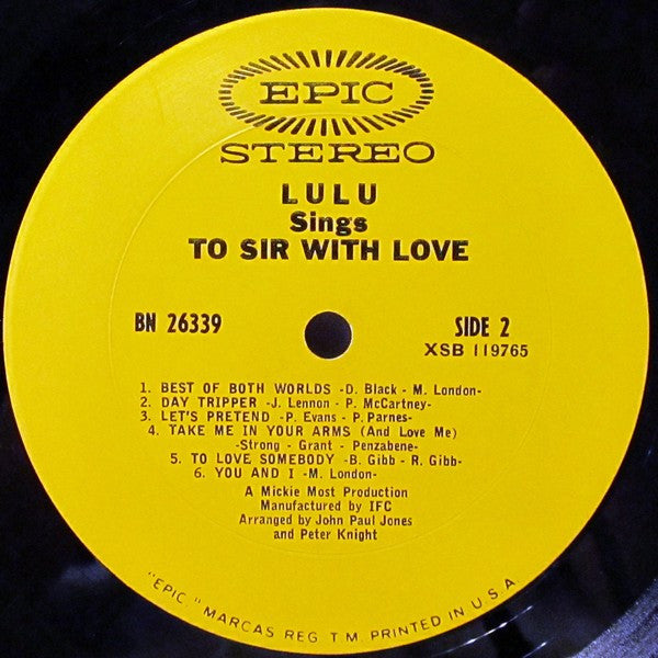 Lulu - Lulu Sings To Sir With Love (VG) (Vinyl LP)