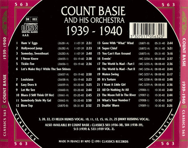 Basie, Count And His Orchestra - 1939-1940 (CD, VG+) (Vinyl LP)