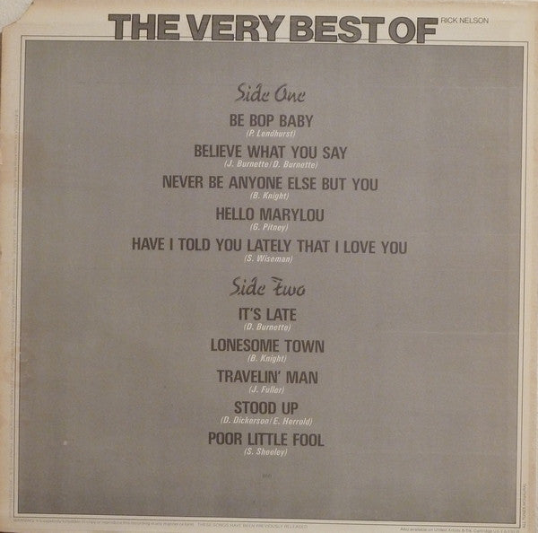 Nelson, Rick - The Very Best Of Rick Nelson (NM or M-) (Vinyl LP)