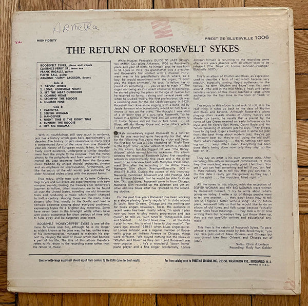 Roosevelt Sykes - The Return Of Roosevelt Sykes (Vinyl, VG+) (Vinyl LP)
