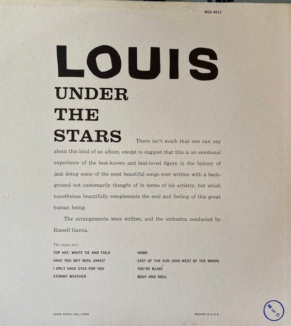 Armstrong, Louis - Under The Stars (Vinyl, VG+) (Vinyl LP)