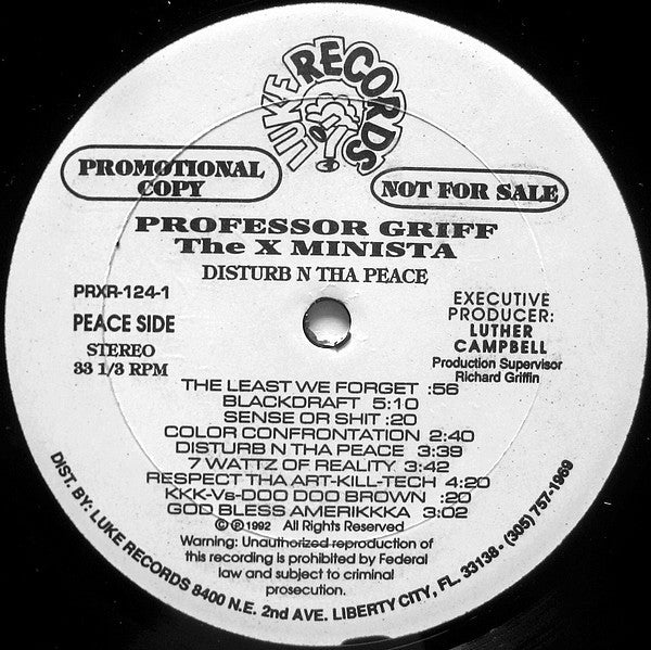 Professor Griff - Disturb N Tha Peace (Freedom Is Just A Mind Revolution Away) (VG+) (Vinyl LP)