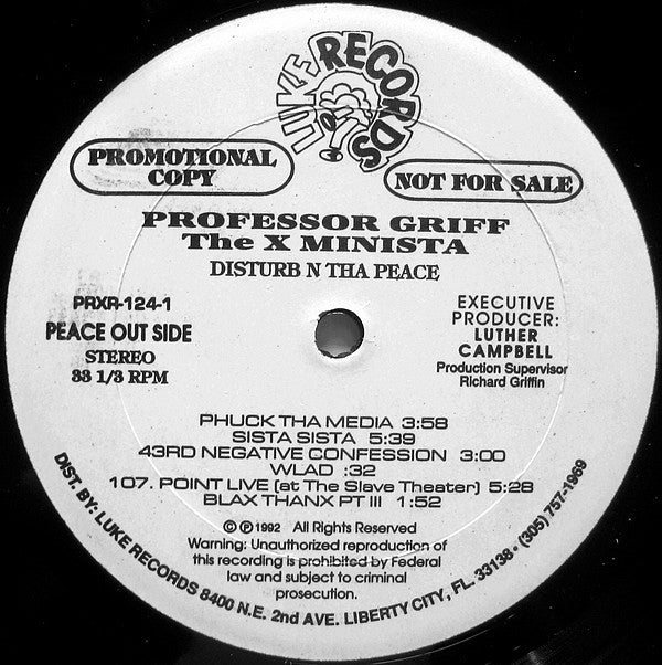 Professor Griff - Disturb N Tha Peace (Freedom Is Just A Mind Revolution Away) (VG+) (Vinyl LP)