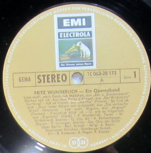 Wunderlich, Fritz - Ein Opernabend (NM or M-) (Vinyl LP)