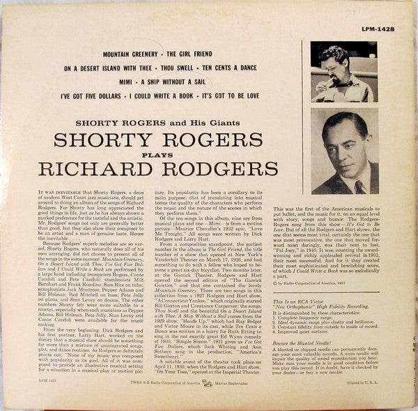 Rogers, Shorty And His Giants - Shorty Rogers Plays Richard Rodgers (VG+) (Vinyl LP)
