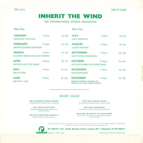 International Studio Orchestra - Inherit The Wind (VG) (Vinyl LP)