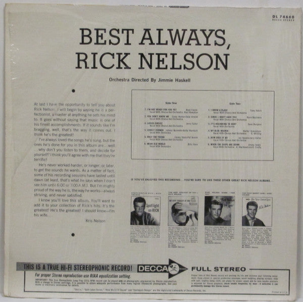 Nelson, Rick - Best Always (VG+) (Vinyl LP)