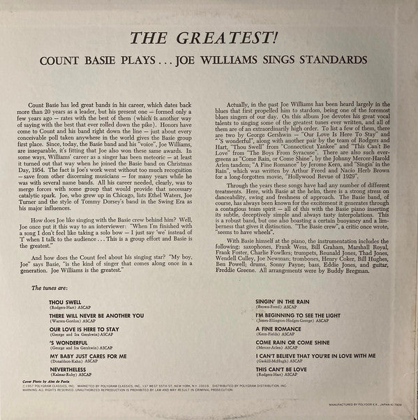 Count Basie, Joe Williams - The Greatest!! (Count Basie Plays...Joe Williams Sings Standards) (Vinyl, VG+) (Vinyl LP)