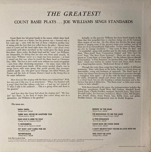 Count Basie, Joe Williams - The Greatest!! (Count Basie Plays...Joe Williams Sings Standards) (Vinyl, VG+) (Vinyl LP)