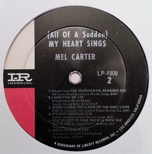 Carter, Mel - (All Of A Sudden) My Heart Sings (VG) (Vinyl LP)