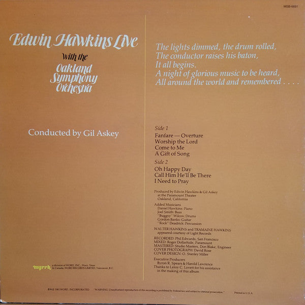 Hawkins, Edwin / Oakland Symphony Orchestra - Edwin Hawkins Live With The Oakland Symphony Orchestra (VG+) (Vinyl LP)