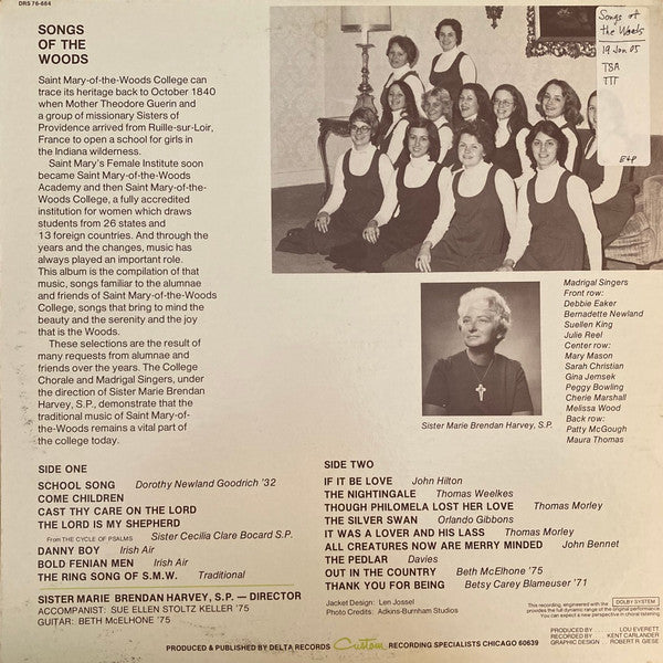 St. Mary Of The Woods College Chorale And Madrigal Singers - Songs Of The Woods (VG) (Vinyl LP)