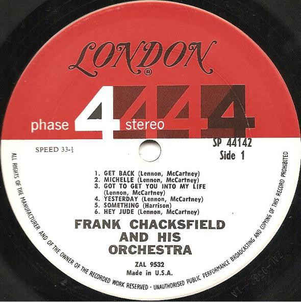 Chacksfield, Frank & His Orchestra - Chacksfield Plays The Beatles' Song Book (VG) (Vinyl LP)