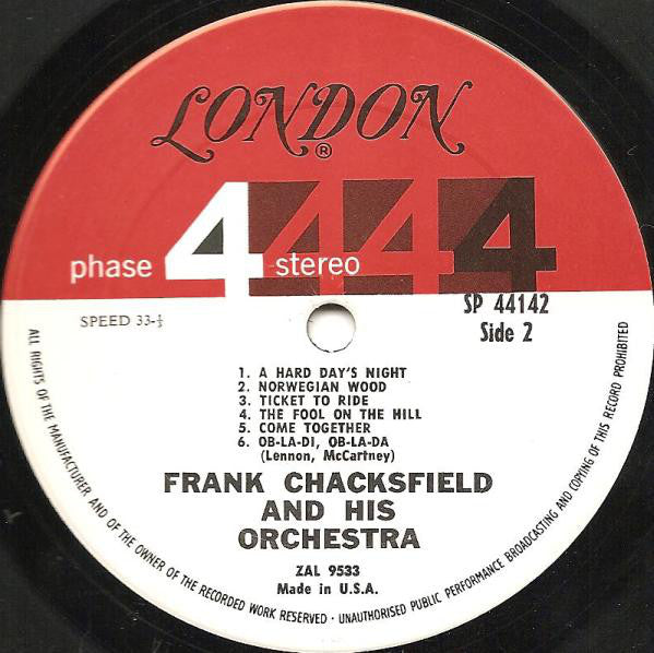 Chacksfield, Frank & His Orchestra - Chacksfield Plays The Beatles' Song Book (VG) (Vinyl LP)