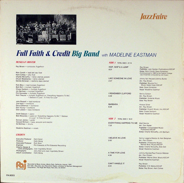 Full Faith & Credit Big Band With Madeline Eastman - Jazzfaire (VG+) (Vinyl LP)