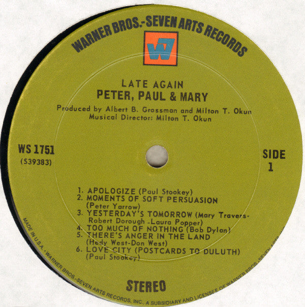 Peter, Paul & Mary - Late Again (Vinyl, VG) (Vinyl LP)