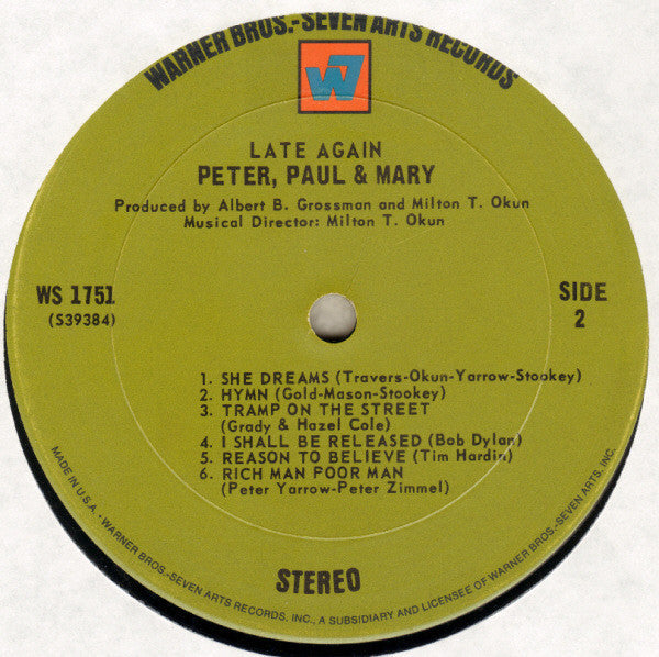 Peter, Paul & Mary - Late Again (Vinyl, VG) (Vinyl LP)