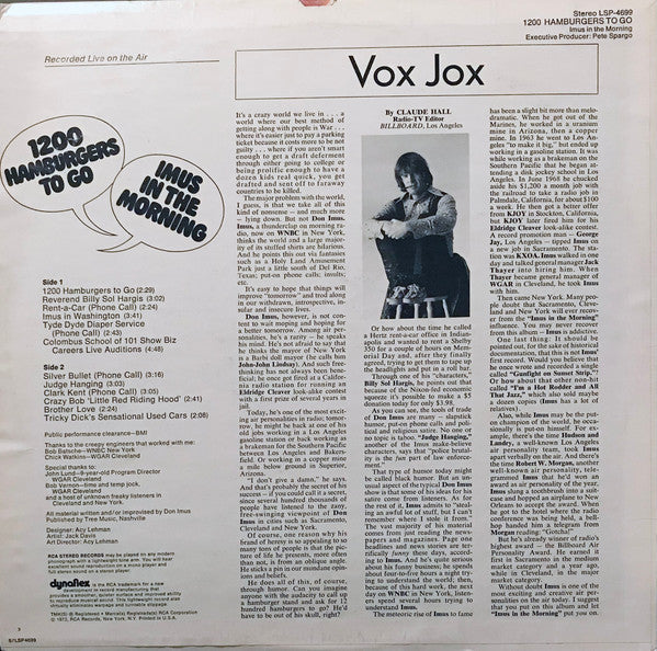 Imus In The Morning - 1200 Hamburgers To Go (VG+) (Vinyl LP)