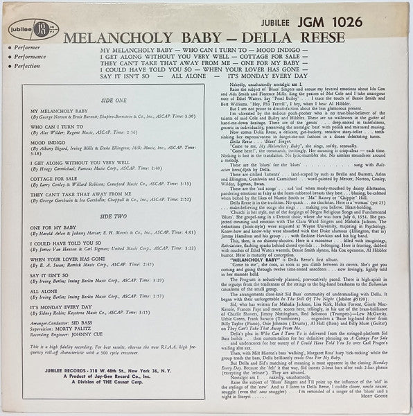 Reese, Della - Melancholy Baby (VG+) (Vinyl LP)