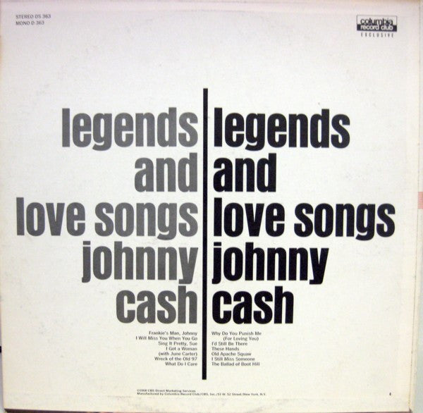 Cash, Johnny - Legends And Love Songs (Vinyl, VG+) (Vinyl LP)