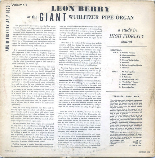 Berry, Leon - Giant Wurlitzer Pipe Organ Volume 1 (VG) (Vinyl LP)