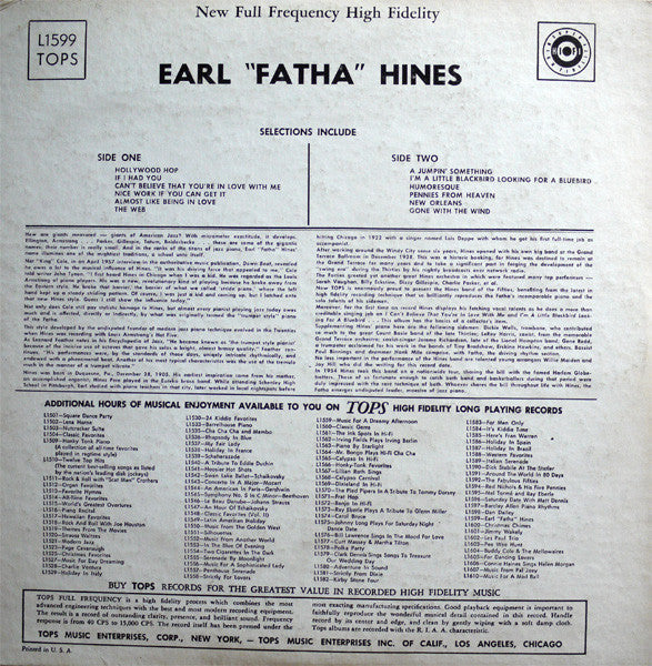 Hines, Earl "Fatha" - The Incomparable Earl "Fatha" Hines (Vinyl, VG) (Vinyl LP)
