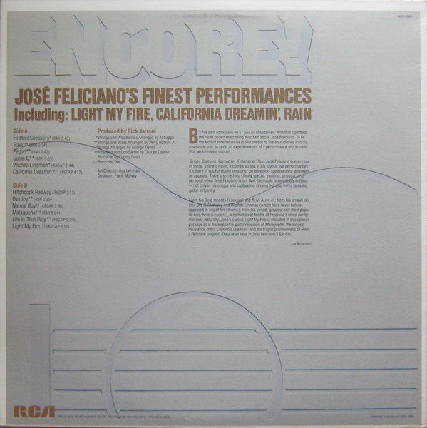 Feliciano, Jose - Encore! José Feliciano's Finest Performances (Vinyl, NM or M-) (Vinyl LP)