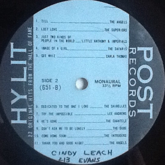 Various - Hy Lit Presents 22 Original Hits From The Hall Of Fame!! (VG) (Vinyl LP)