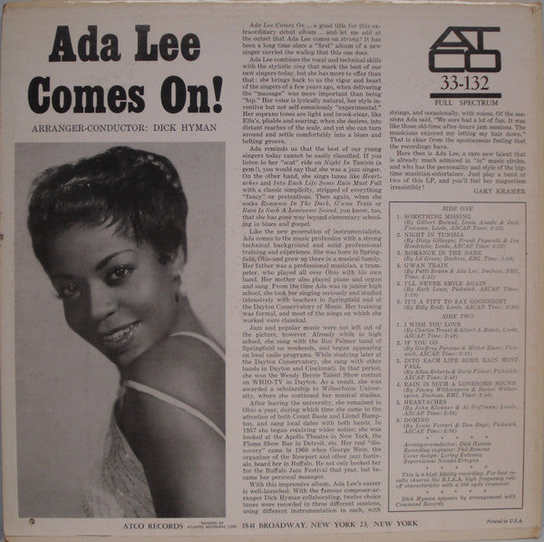 Lee, Ada - Comes On! (VG) (Vinyl LP)