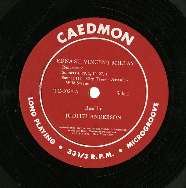 Anderson, Judith - Poetry Of Edna St. Vincent Millay (Vinyl, VG) (Vinyl LP)