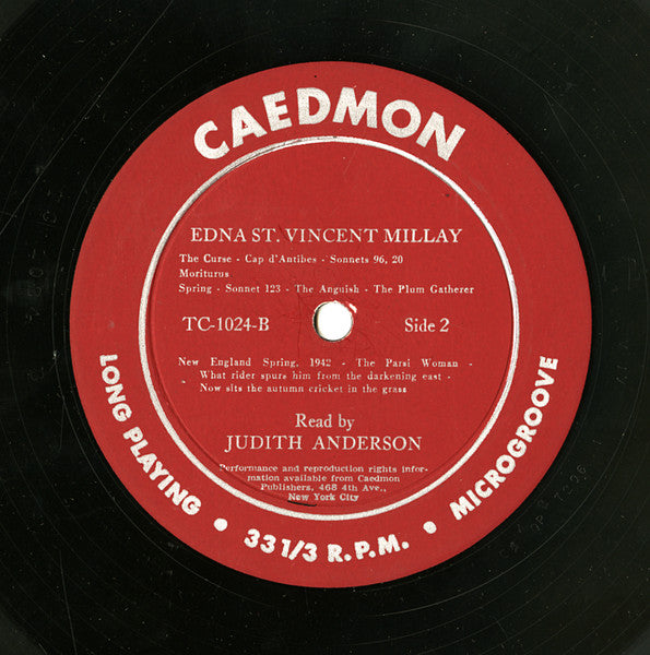 Anderson, Judith - Poetry Of Edna St. Vincent Millay (Vinyl, VG) (Vinyl LP)