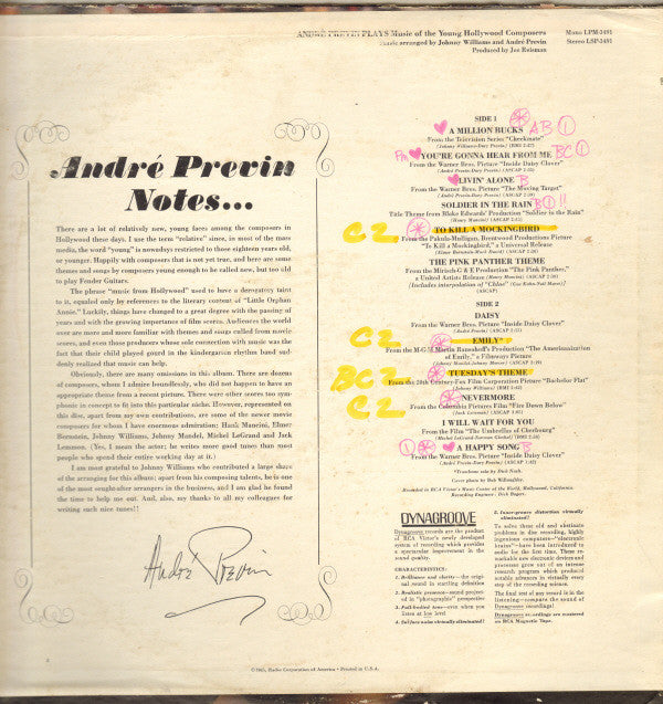 Previn, Andre - André Previn Plays Music Of The Young Hollywood Composers (VG+) (Vinyl LP)