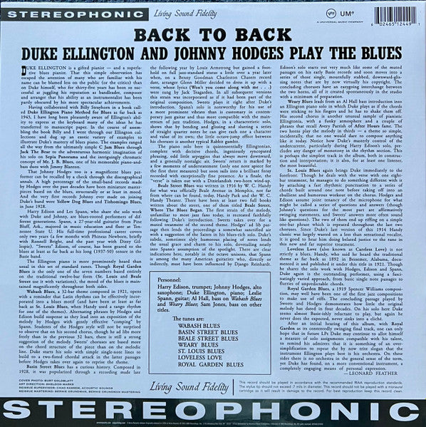 Ellington, Duke And Johnny Hodges - Back To Back (Duke Ellington And Johnny Hodges Play The Blues) (Vinyl, VG+) (Vinyl LP)