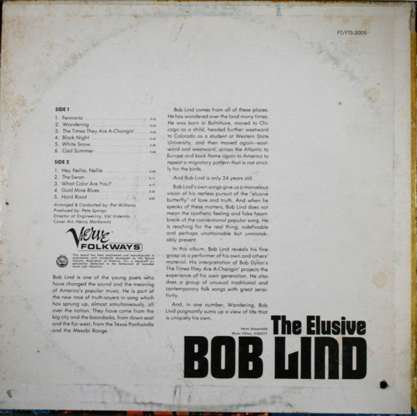 Lind, Bob - The Elusive Bob Lind (VG) (Vinyl LP)