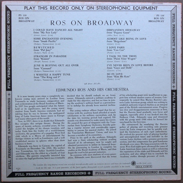 Ros, Edmundo And His Orchestra - Ros On Broadway (VG+) (Vinyl LP)
